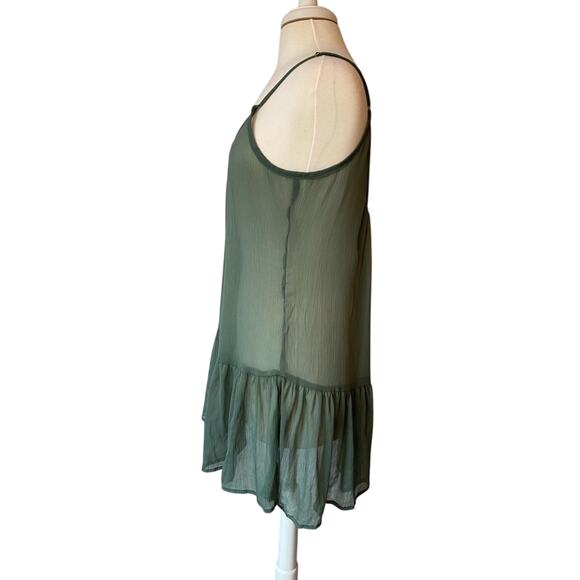 Cyn & Luca NWT Womens M Boho Beach Sheer Green Ruffle Swim Cover Up Dress Resort - Picture 6 of 11